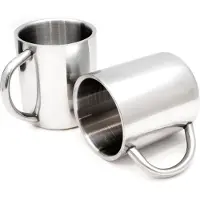 OEM lot de 2 tasses/mugs isothermes en acier inoxydable, à double paroi, isolés, 220 ml, tasses/mugs de couleur argent, marque