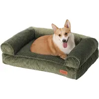 OEM Lit pour grands chiens, lit moelleux en velours côtelé avec revêtement en TPU, lavable et antidérapant, housse amovible avec fermeture éclair, 93 x 63 x 22 cm, vert