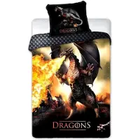 Faro Linge de lit en coton 160x200 Dragons 027 Fiery Dragon noir orange taie d'oreiller 70x90