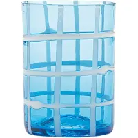 Zafferano Twiddle - Lot De 6 Verres Aigue-Marine En Verre Soufflé, 35 Cl - Faits Main Avec Déco Blanche, Lavables