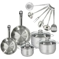 Fackelmann Batterie de cuisine avec 2 poêles 20/24 cm et 3 faitouts 20/24 cm avec 6 ustensiles de cuisine Etherna Brillant Oxford