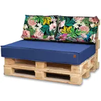 Blomster Coussin de palette 120x80 set pour meubles en palette eurocoussin de siège de palette EU Le set de siège de palette se compose de 3 parties en couleur : bleu foncé + fleur