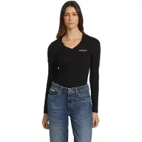 GUESS Jeans America Slim Mini Long Sleeve V Neck T-shirt Noir L Femme