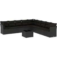 vidaXL Ensemble de 10 canapés de jardin avec coussins noir poly rotin