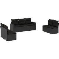 vidaXL Ensemble de salon de jardin 7 pièces avec coussins noir poly rotin