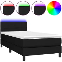 vidaXL Lit Boxspring avec matelas & LED Noir 90x190 cm Tissu