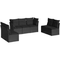 vidaXL Ensemble de salon de jardin 7 pièces avec coussins noir poly rotin
