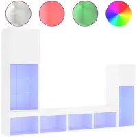 vidaXL Meuble-paroi 4 pièces avec éclairage LED Blanc Matériau dérivé du bois