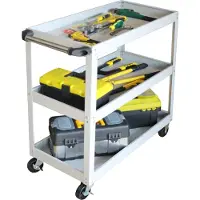 Relaxdays Chariot d'atelier , chariot à outils à 3 niveaux, chariot de montage mobile, charge maximale de 100 kg, H x l x P : 76 x 35 x 78 cm, gris