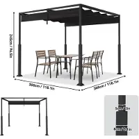 LZQ Pergola autoportante avec toit coulissant, 3×3 m, acier revêtu par poudre, résistante aux UV et à l'eau, pavillon de jardin résistant aux intempéries avec protection solaire flexible, noir