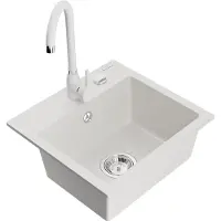 Mexen Évier 1 bac en granit Milo avec mitigeur Telma, blanc (6505-20-670200-20)