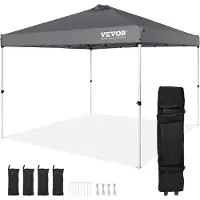 Vevor Tonnelle Pop-up 304,8x304,8 cm Tonnelle Auvent Jardin Bâche Enduit Argenté PU 250D Sac à Roulettes Portable 4 Sacs Sable Abri Solaire Imperméable pour Plein Air