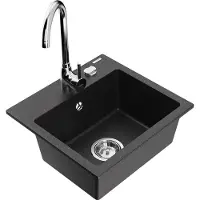 Mexen Évier 1 bac en granit Milo avec mitigeur Telma, noir/argent (6505-73-670200-00)
