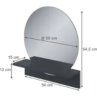 Vicco Miroir mural Elyra Noir 50x54.5cm avec tablette, Model 58387