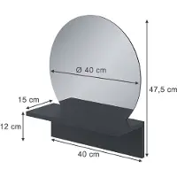 Vicco Miroir mural Elyra Noir 40x47.5cm avec tablette, Model 58384