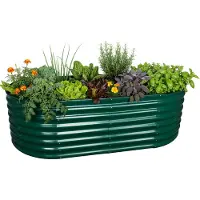 Relaxdays Jardinière surélevée , métal galvanisé, fleurs, plantes et légumes, H x L x P : 60 x 200 x 100 cm, jardinière ovale, verte
