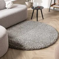 Studio Clarice Tapis rond à poils longs - Yves Gris Clair | Ø 120 cm | Rond | Pile haute