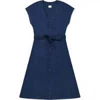 Lee Belted Short Sleeve Midi Dress Bleu M Femme