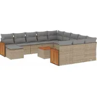 vidaXL Ensemble de 13 canapés de jardin avec coussins Beige Poly Rattan