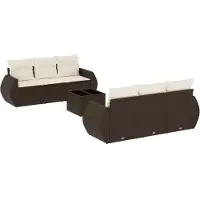 vidaXL Ensemble de salon de jardin 7 pièces avec coussins Marron Poly rotin