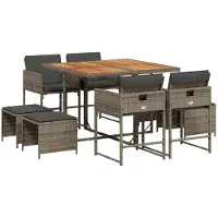 vidaXL Salon de jardin 9 pièces avec coussins Gris Poly Rattan