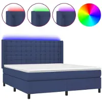 vidaXL Lit Boxspring avec matelas & LED Bleu 180x200 cm Tissu