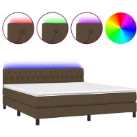 vidaXL Lit Boxspring avec matelas & LED Marron foncé 180x200 cm Tissu