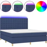 vidaXL Lit Boxspring avec matelas & LED Bleu 160x200 cm Tissu
