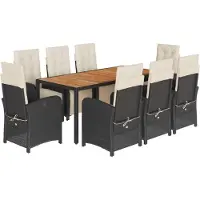 Syfax Ensemble à manger de jardin 9pcs coussins noir résine tressée