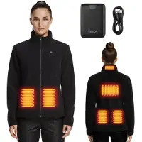 Vevor Veste Polaire Chauffante Femme Sweat Chauffant Zippé avec Batterie Externe Rechargeable 7,4 V 16 000 mAh 6 Zones Chauffage 3 Niveaux Température