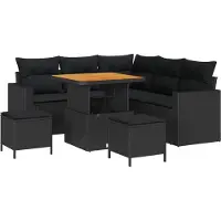 vidaXL Ensemble de canapé de jardin avec coussins 9 pcs noir poly rotin