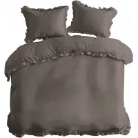 Detexpol Linge de lit en coton 160x200 gris foncé monochrome avec volants Pure 23