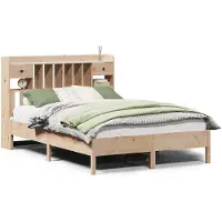 vidaXL Lit en bois massif avec étagère sans matelas 135x190 cm pin