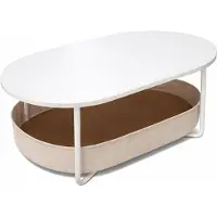 Relaxdays Table basse , avec panier en tissu, ovale, table d'appoint avec espace de rangement, H x l x P : 55 x 100 x 45 cm, MDF et fer, blanc-beige