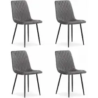 Leobert Chaise Valora TURIN Velours Gris Foncé x4 - Lot complet de 4 chaises en velours gris