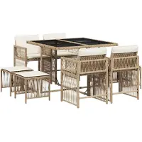 vidaXL Salon de jardin 9 pièces avec coussins Beige Poly Rattan