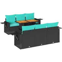 vidaXL Ensemble de salon de jardin 7 pièces avec coussins noir poly rotin