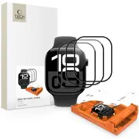 TechProtection EASY SET FLEX+ 3-PAK HYBRIDGLAS APPLE WATCH 10 / 11 (46 MM) SCHWARZ (Verre hybride), Sangles de montre, Noir