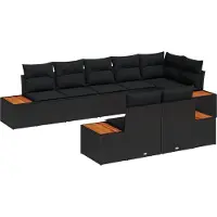 vidaXL Ensemble canapé de jardin avec coussins et coffre de rangement 8 pièces Noir Polyrotin