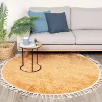 NATURL. Tapis rond à poils longs - Lofty Fringe Jaune | Ø 150 cm | Rond | Pile haute