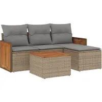 vidaXL Ensemble de salon de jardin 5 pièces avec coussins Gris Poly rotin