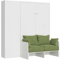 Itamoby Lit Double Escamotable Français Kentaro 140 Cm Avec Canapé Et Colonne En Frêne Blanc, Vert