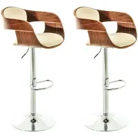 Décoshop26 Set de 2 chaises hautes tabouret de bar avec repose-pied design moderne bois et synthétique crème 10_0000583