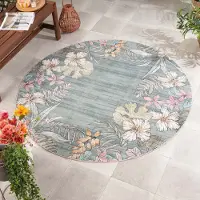Volero - Tapis rond d’extérieur à fleurs - Poppy Vert olive - Ø 140 cm