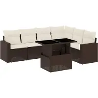vidaXL Ensemble de salon de jardin 7 pièces avec coussins Marron Poly rotin