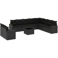 vidaXL Ensemble de salon de jardin 11 pièces avec coussins noir poly rotin