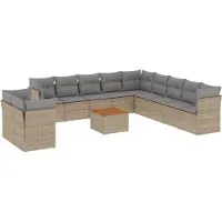 vidaXL Ensemble de 12 canapés de jardin avec coussins Beige Poly Rattan