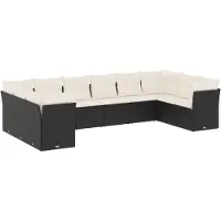 vidaXL Ensemble de 10 canapés de jardin avec coussins noir poly rotin
