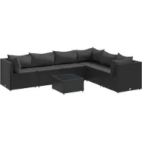 vidaXL Ensemble salon de jardin 7 pièces avec coussins noir poly rotin