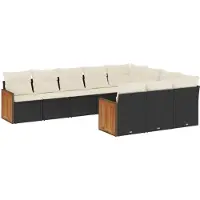 vidaXL Ensemble de 10 canapés de jardin avec coussins noir poly rotin
